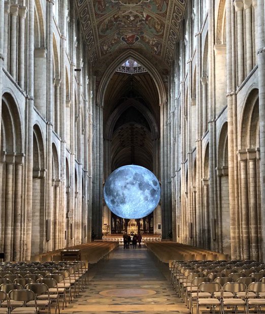 Luke Jerram's moon sculpture on display in Ely Cathedral
